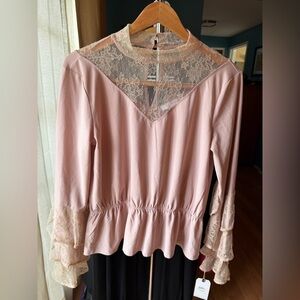 Leith Blush Lace Accent Blouse